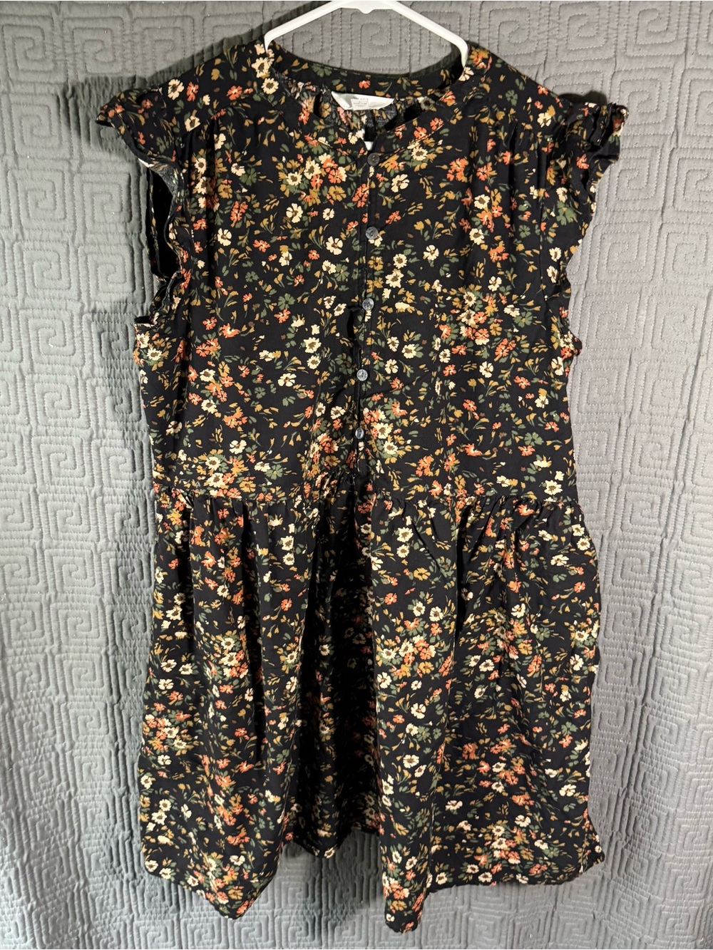 Time and Tru Black Floral Button-Front Mini Dress